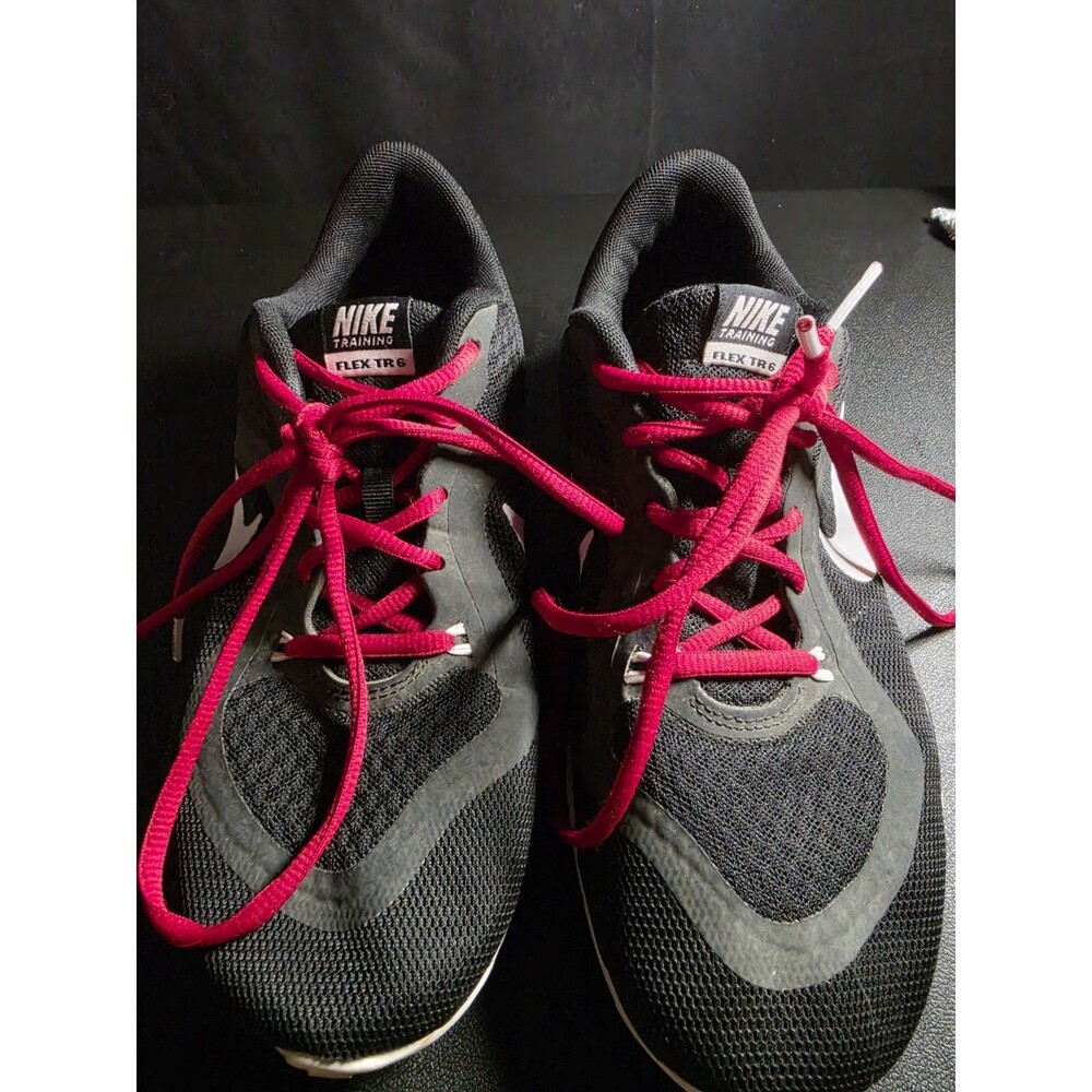 Nike Flex TR6 Training Shoes Women's US 8 Black White 831575-001 Red Laces